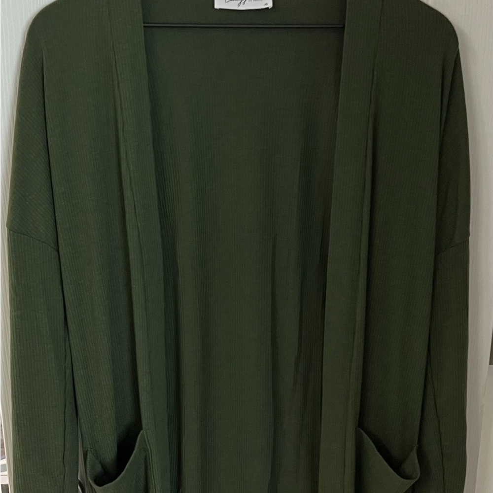 Carly Jean Los Angeles Olive Ribbed Cardigan